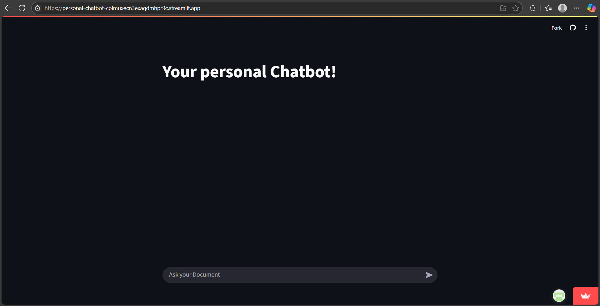 A screenshot of the RAG based chatbot